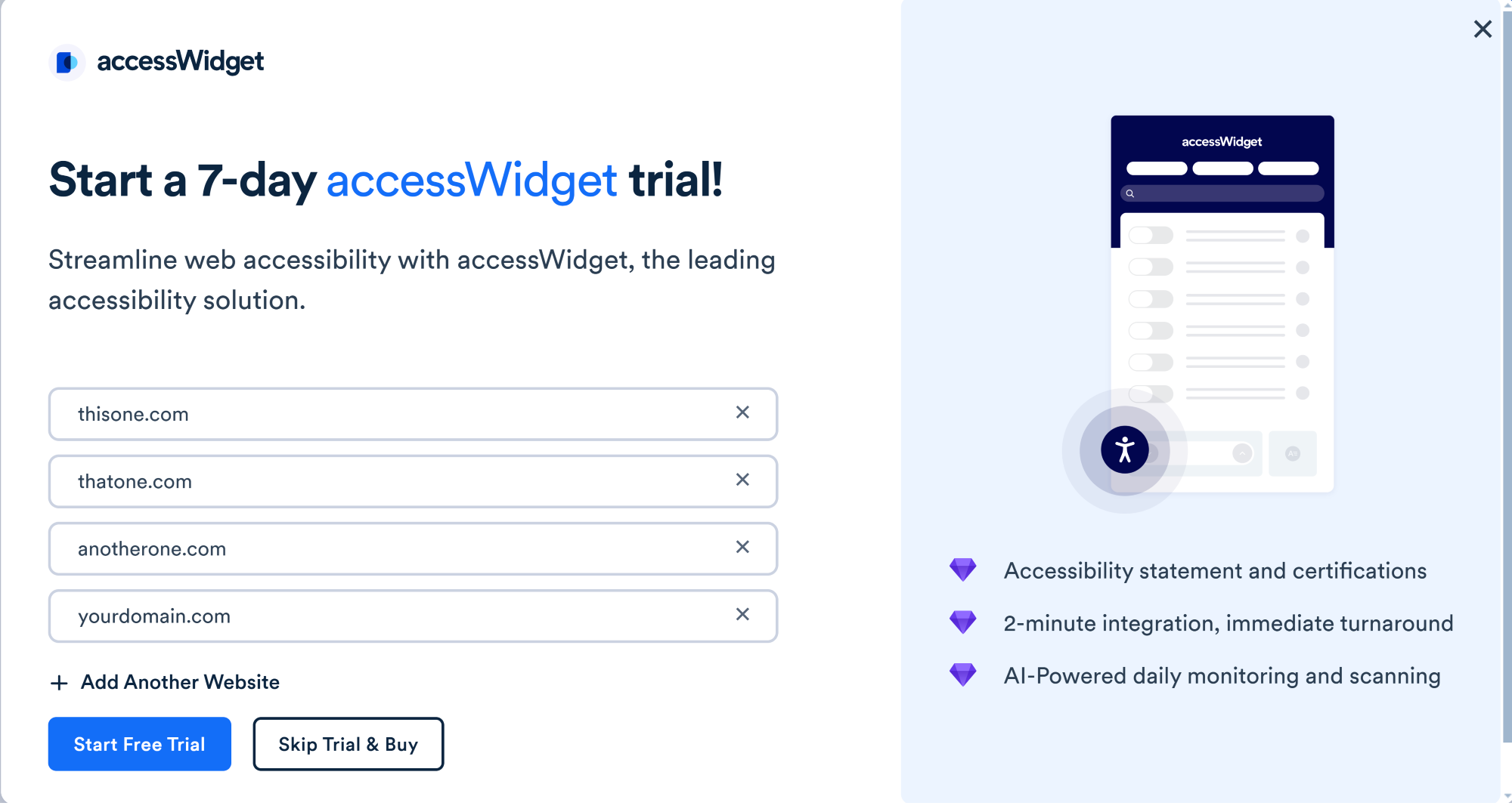 Screenshot of add multiple websites