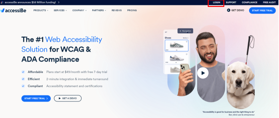 Screenshot of login